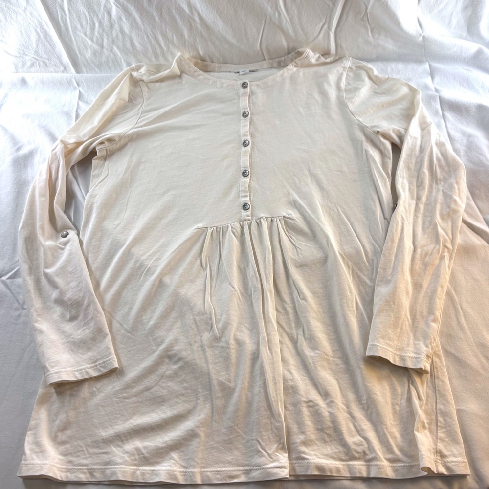 J. Jill Cream Cotton Blend Henley Tunic Top Long Sleeve Empire Waist Small